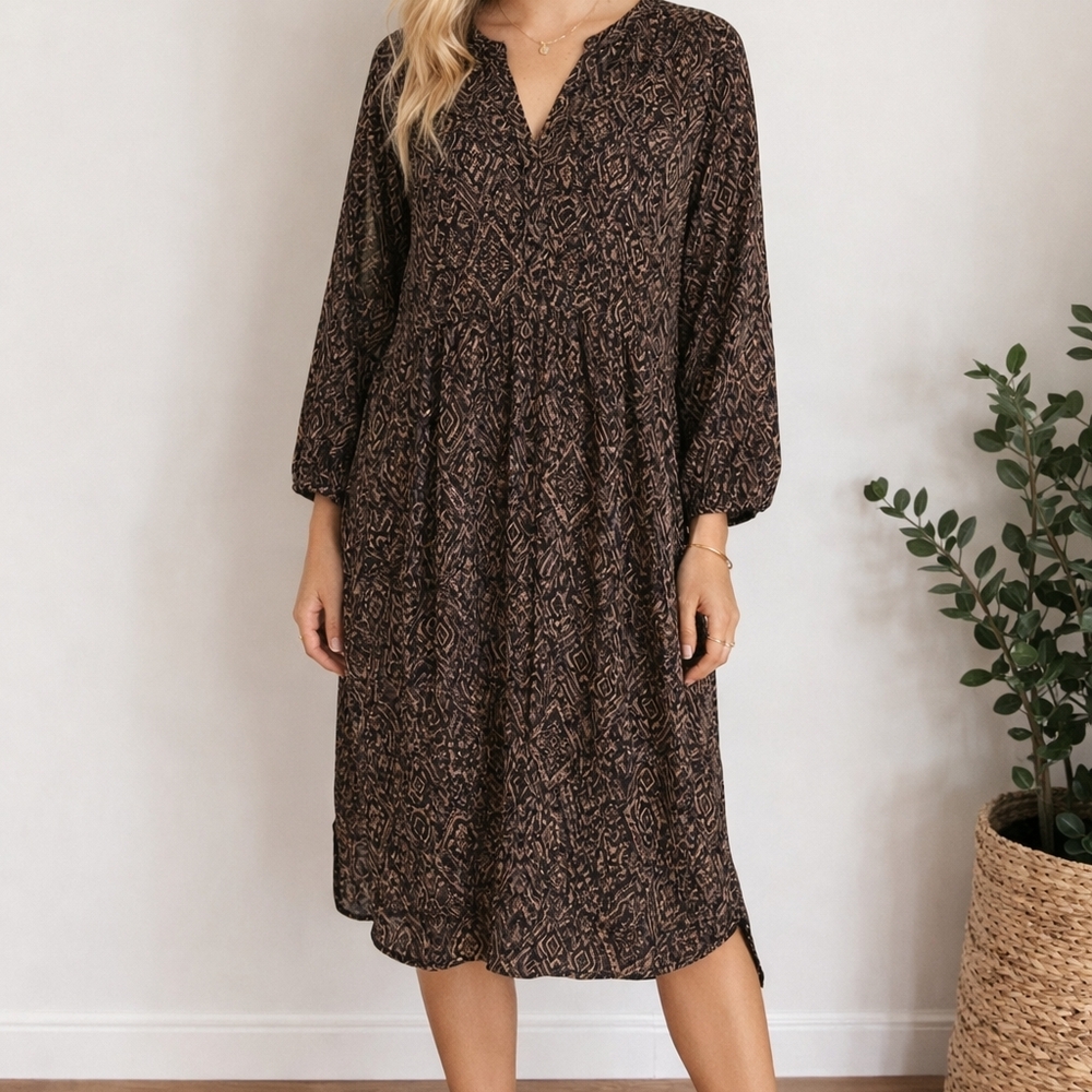 beachlunchlounge Black and Brown Patterned Dress